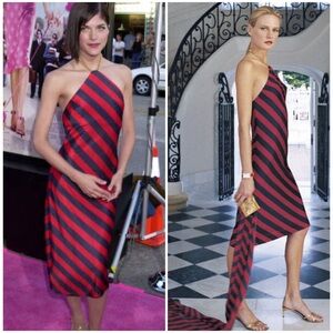 Ralph Lauren Black Label Vintage Halter Dress Navy Red Stripe Nautical 90s Chain